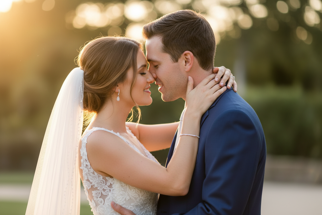 Bride and groom managing cold sore triggers before their wedding day